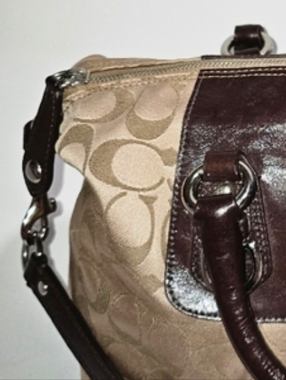 Coach Ashley Signature Satchel Crossbody Bag Brown Khaki Canvas F15443 - Picture 5 of 10